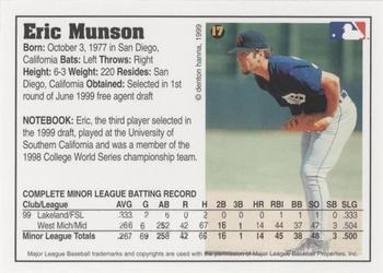 1999 Arizona Fall League Prospects #17 Eric Munson Back