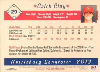 2013 Grandstand Harrisburg Senators #4 Caleb Clay Back
