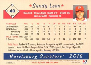 2013 Grandstand Harrisburg Senators #19 Sandy Leon Back