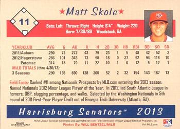 2013 Grandstand Harrisburg Senators #24 Matthew Skole Back