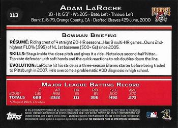 2009 Bowman Chrome #113 Adam LaRoche Back