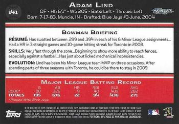 2009 Bowman Chrome #141 Adam Lind Back