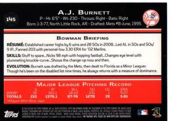 2009 Bowman Chrome #145 A.J. Burnett Back