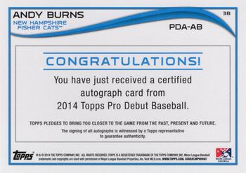 2014 Topps Pro Debut - Autographs #PDA-AB Andy Burns Back