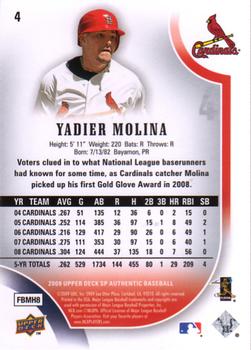 2009 SP Authentic #4 Yadier Molina Back
