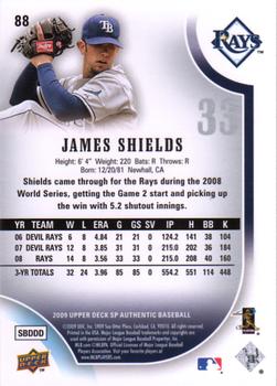 2009 SP Authentic #88 James Shields Back