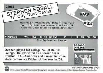 2004 Grandstand Tri-City Dust Devils #3 Stephen Edsall Back