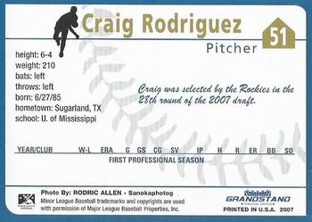 2007 Grandstand Tri-City Dust Devils #32 Craig Rodriguez Back