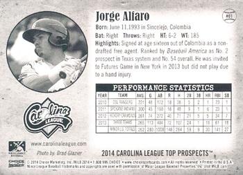 2014 Choice Carolina League Top Prospects #1 Jorge Alfaro Back
