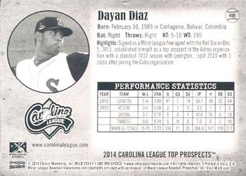 2014 Choice Carolina League Top Prospects #8 Luis Diaz Back