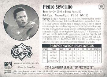 2014 Choice Carolina League Top Prospects #27 Pedro Severino Back