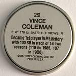 1987 Topps Coins #29 Vince Coleman Back
