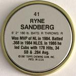 1987 Topps Coins #41 Ryne Sandberg Back