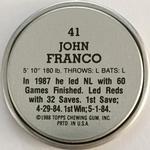 1988 Topps Coins #41 John Franco Back