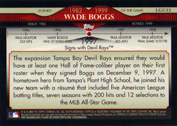 2009 Topps Updates & Highlights - Legends of the Game #LGU22 Wade Boggs Back