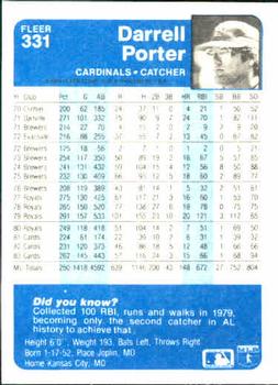1984 Fleer #331 Darrell Porter Back