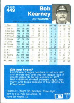 1984 Fleer #449 Bob Kearney Back
