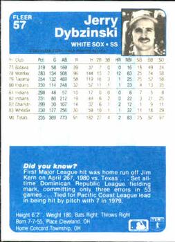 1984 Fleer #57 Jerry Dybzinski Back