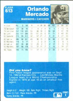 1984 Fleer #613 Orlando Mercado Back