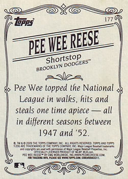 2009 Topps 206 #177 Pee Wee Reese Back