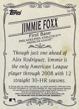 2009 Topps 206 #36 Jimmie Foxx Back
