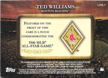 2009 Topps - Legends Commemorative Patch #LPR-7 Ted Williams / 1946 All-Star Game Back