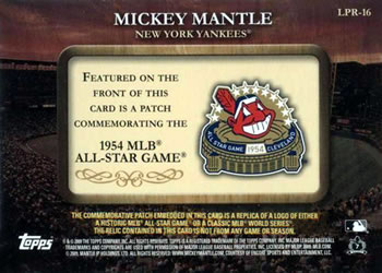 2009 Topps - Legends Commemorative Patch #LPR-16 Mickey Mantle / 1954 All-Star Game Back