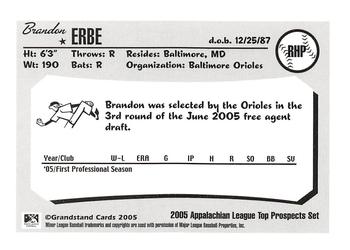 2005 Grandstand Appalachian League Top Prospects #NNO Brandon Erbe Back