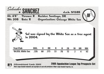 2005 Grandstand Appalachian League Top Prospects #NNO Salvador Sanchez Back