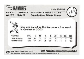 2005 Grandstand Appalachian League Top Prospects #NNO Max Ramirez Back