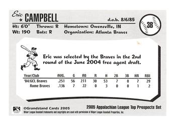 2005 Grandstand Appalachian League Top Prospects #NNO Eric Campbell Back
