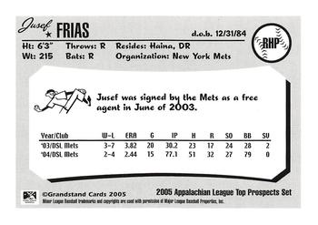 2005 Grandstand Appalachian League Top Prospects #NNO Jusef Frias Back