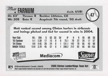 2005 Grandstand Clinton LumberKings #NNO Matt Farnum Back