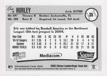 2005 Grandstand Clinton LumberKings #NNO Eric Hurley Back
