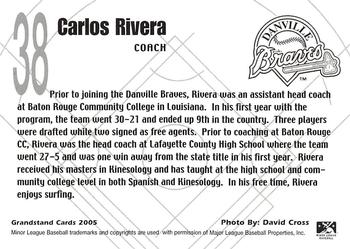 2005 Grandstand Danville Braves #NNO Carlos Rivera Back