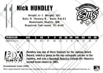 2005 Grandstand Eugene Emeralds #NNO Nick Hundley Back