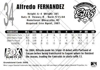 2005 Grandstand Eugene Emeralds #NNO Alfredo Fernandez Back