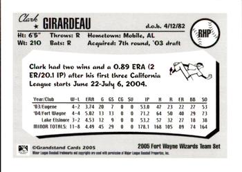 2005 Grandstand Fort Wayne Wizards #8 Clark Girardeau Back