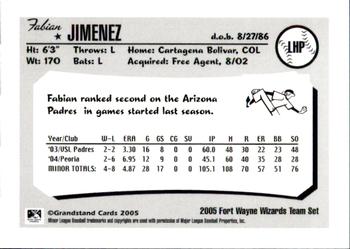 2005 Grandstand Fort Wayne Wizards #10 Fabian Jimenez Back