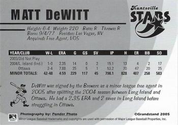 2005 Grandstand Huntsville Stars #NNO Matt DeWitt Back