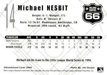 2005 Grandstand Inland Empire 66ers #NNO Michael Nesbit Back