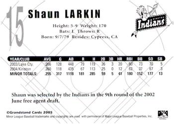 2005 Grandstand Kinston Indians #NNO Shaun Larkin Back