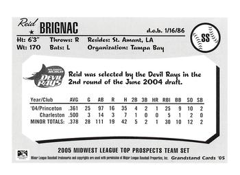 2005 Grandstand Midwest League Top Prospects #NNO Reid Brignac Back