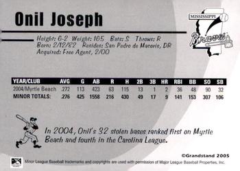 2005 Grandstand Mississippi Braves #NNO Onil Joseph Back