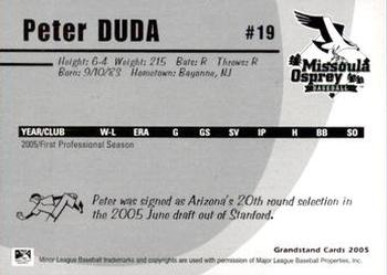 2005 Grandstand Missoula Osprey #3 Peter Duda Back