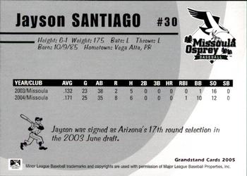 2005 Grandstand Missoula Osprey #4 Jayson Santiago Back