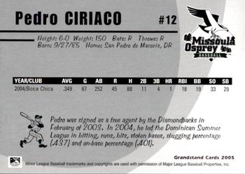 2005 Grandstand Missoula Osprey #10 Pedro Ciriaco Back