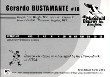 2005 Grandstand Missoula Osprey #26 Gerardo Bustamante Back