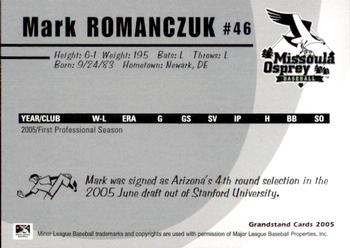 2005 Grandstand Missoula Osprey #35 Mark Romanczuk Back