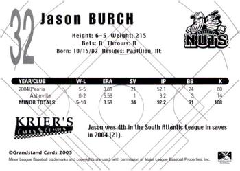 2005 Grandstand Modesto Nuts #NNO Jason Burch Back